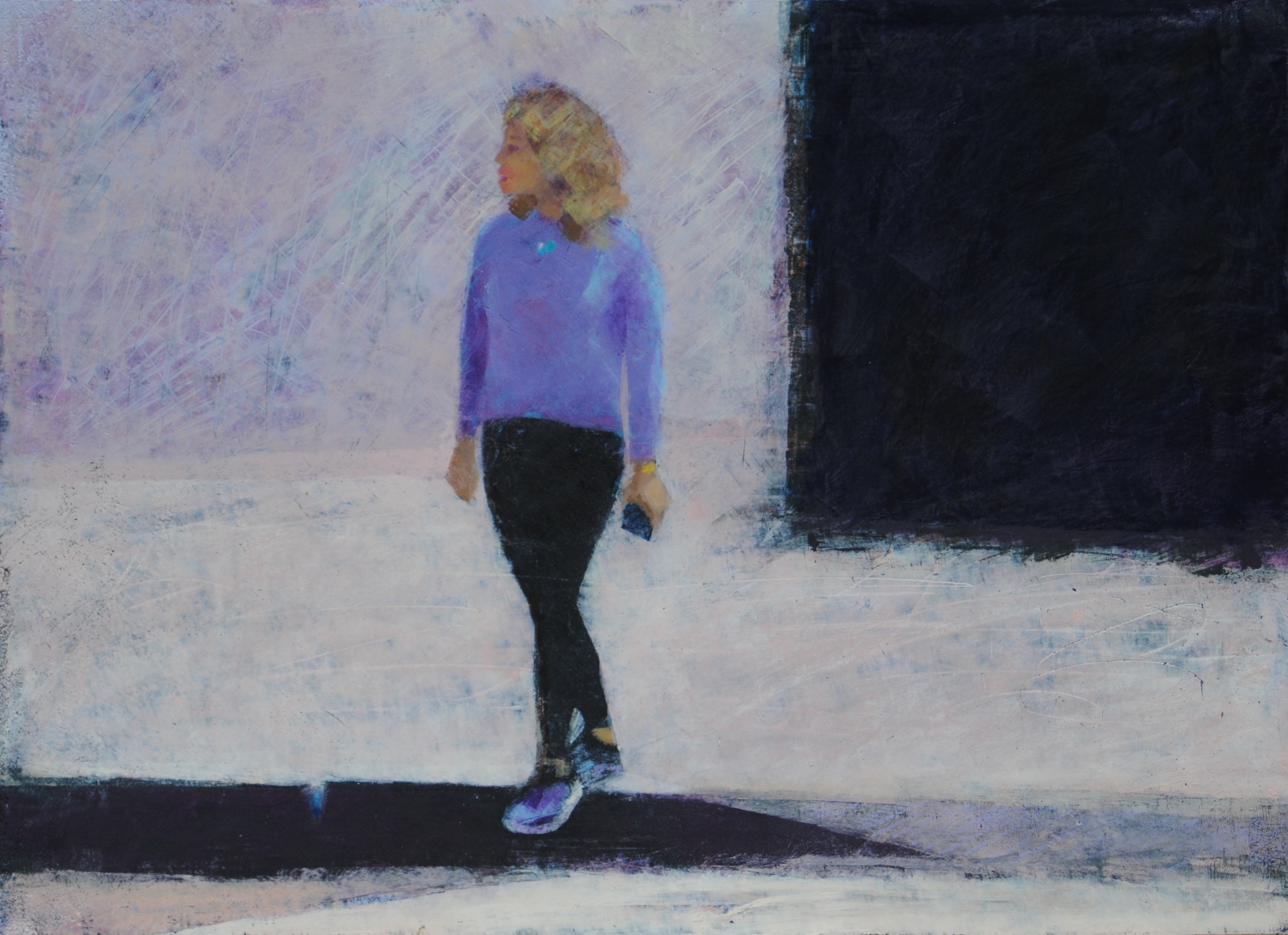 Girl stepping off a curb